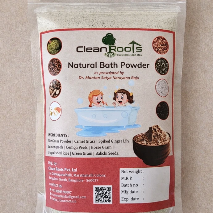 Natural herbal bath powder for skin care by Cleanroots